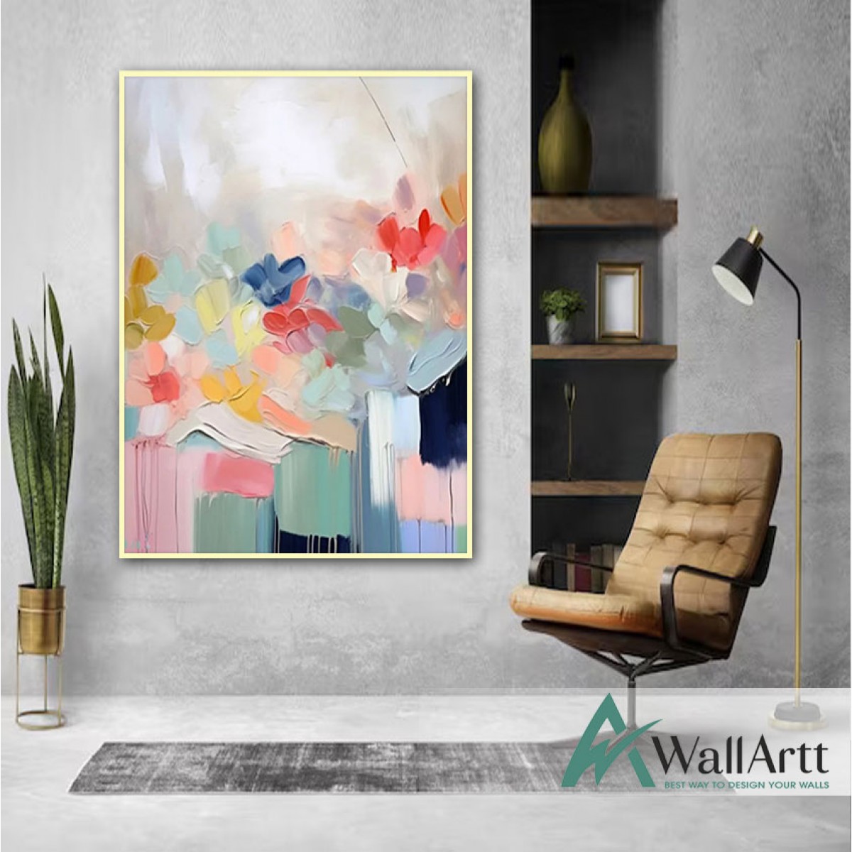 Abstract Baby Pink 3d Heavy Textured Partial Oil Painting